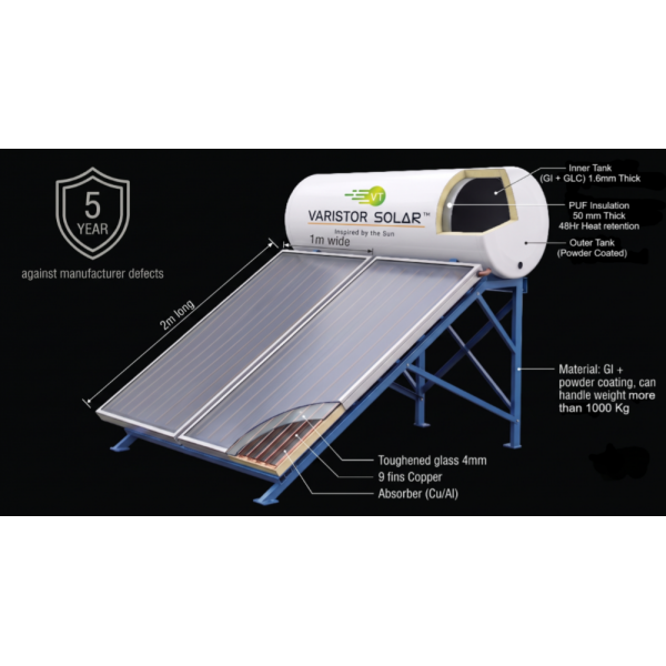 100 LPD FPC Pressurized Varistor Solar Water Heater ; 5 years warranty